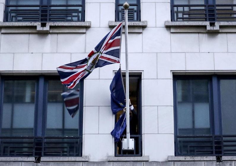 UK's Brussels embassy takes down EU flag as sun sets on Brexit day
