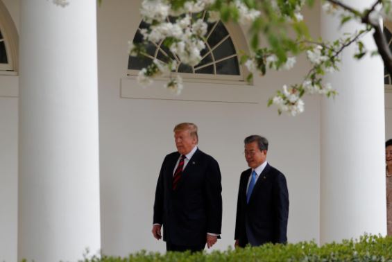 Trump, in talks with South Korea's Moon, says sanctions on North Korea to stay in place